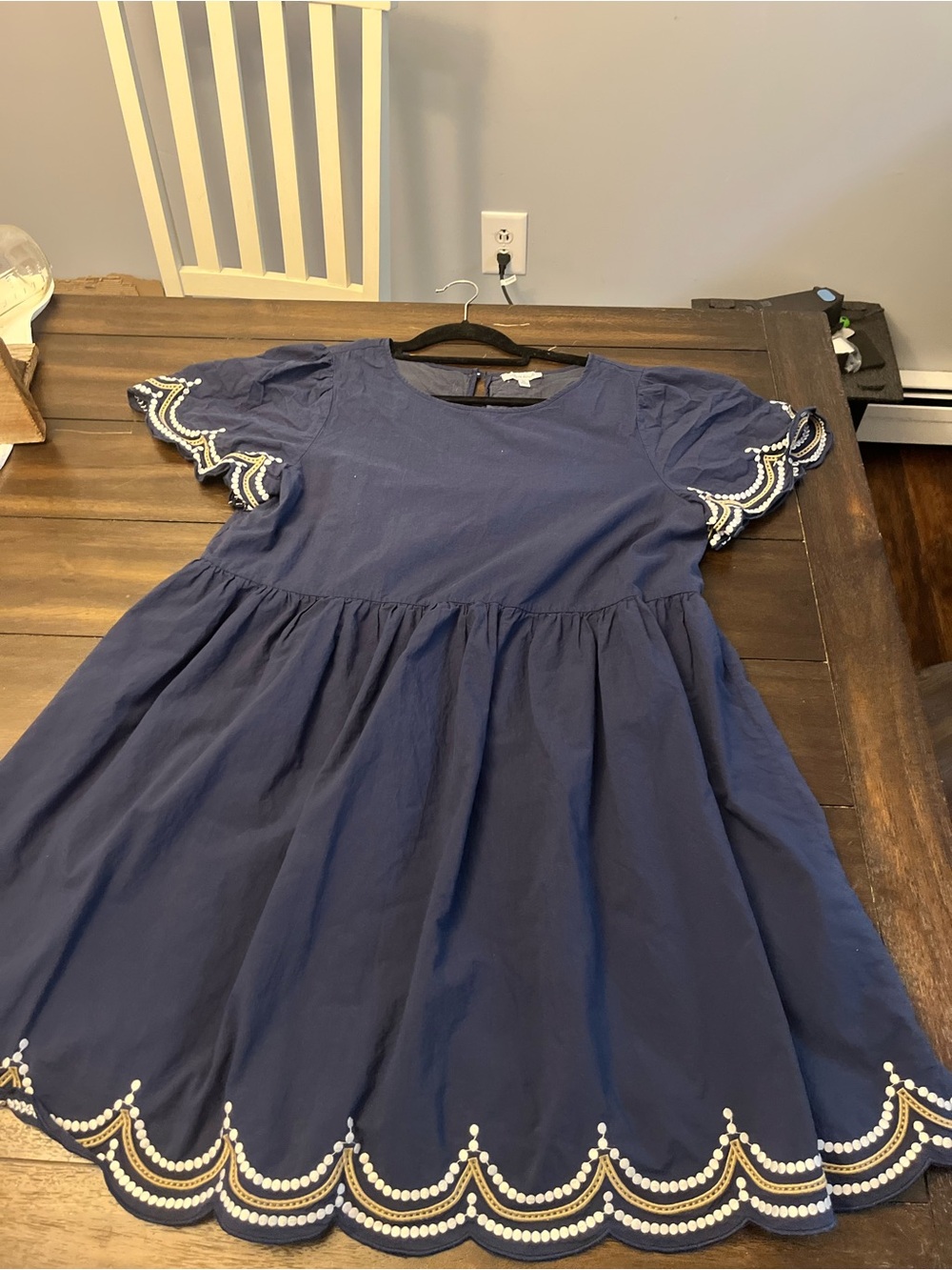 Womens Navy Scallop Hem Short Sleeve Dress